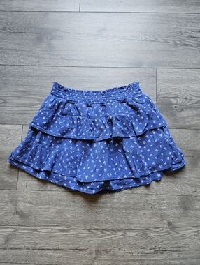 3/$6 Wonder Nation Girls Mini Floral Print Tier Skirt w built in shorts, M, blue